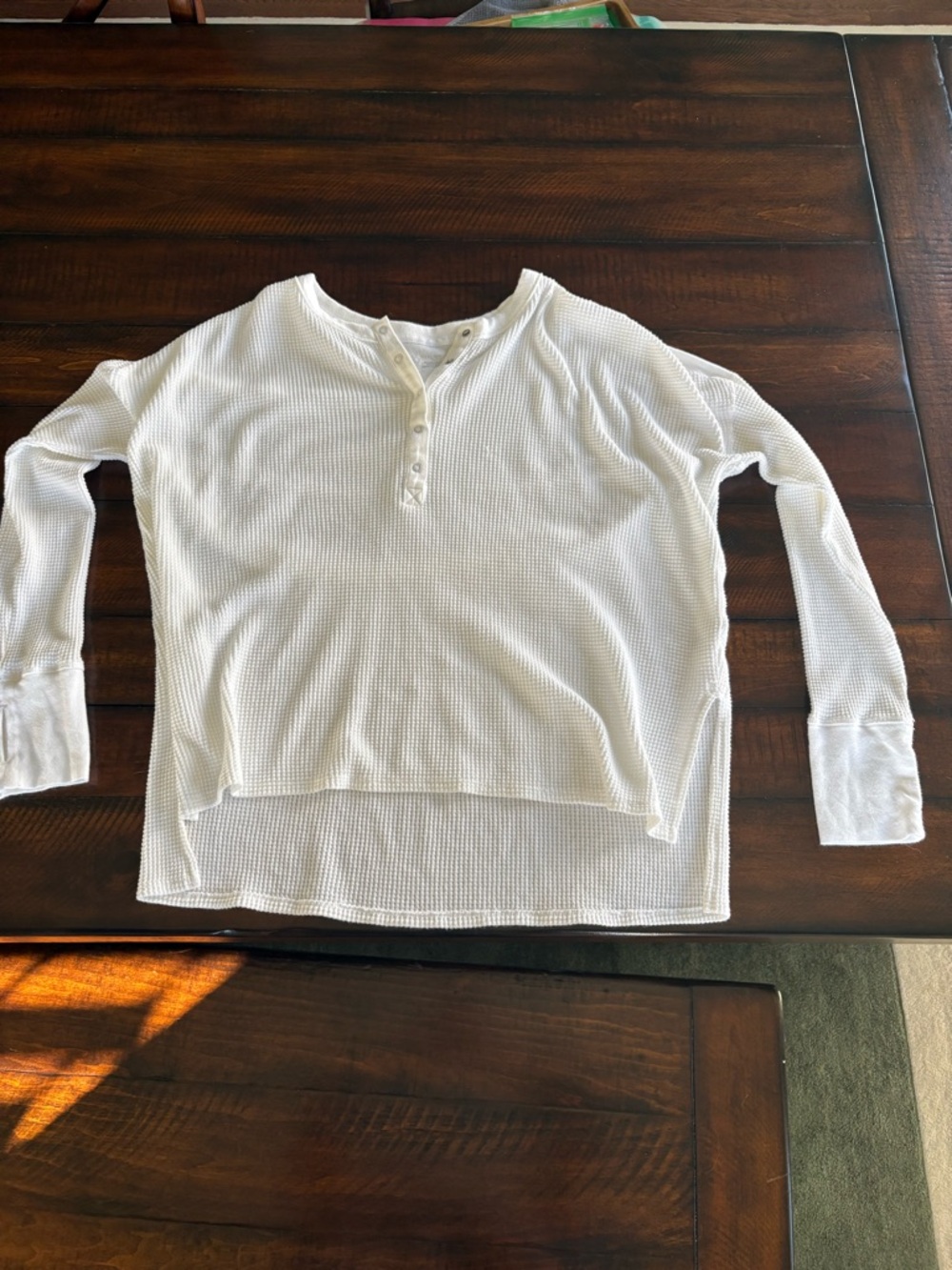 aerie White Waffle Knit Henley V-Neck Sweater